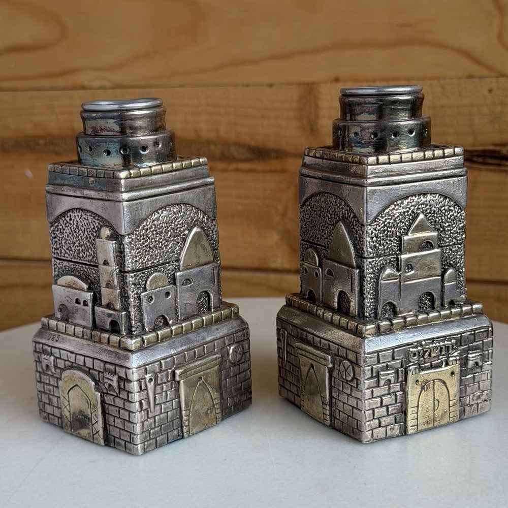 Judaica Sterling 925 Shabbat Jewish Candle Sticks Religious Holloware VTG Set